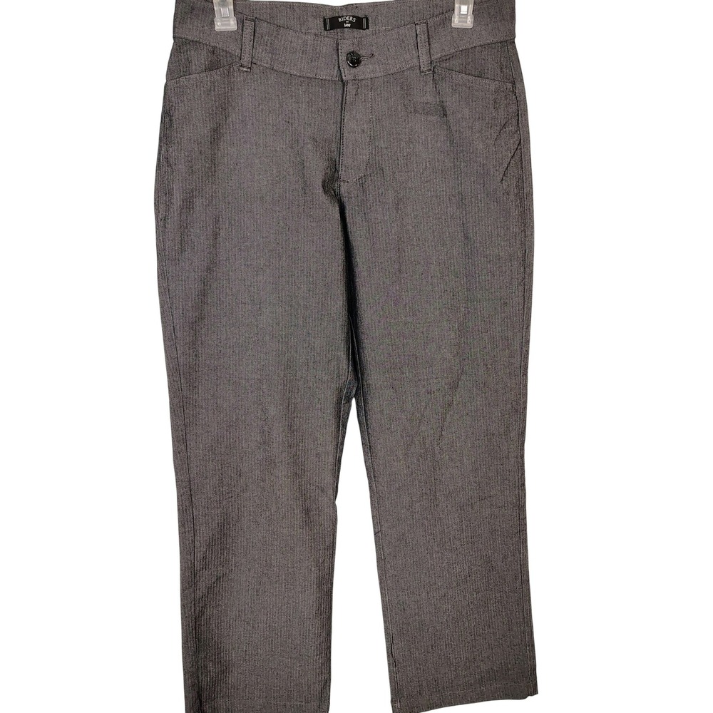 Riders by Lee Womens Gray Textured Straight Leg Pants Size 14P 14 Petite preppy
